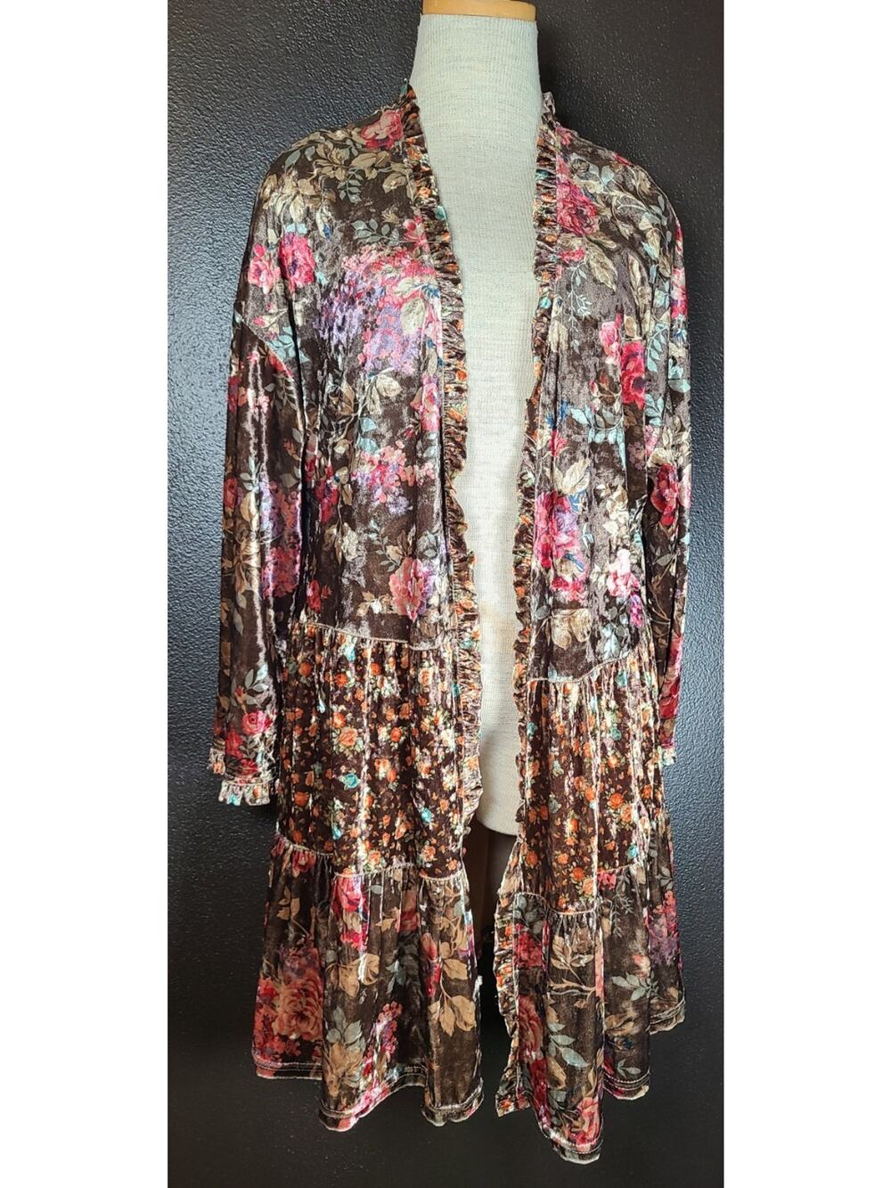 Easel Velvet Tiered Kimono Style Duster SZ SM Boho Dreamy Ruffle